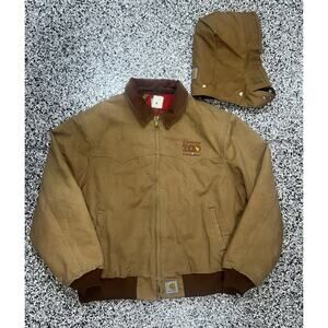 Vintage Carhartt Santa Fe Jacket Duck Red Quilt Lined With Hood J13 BRN 2XL USA